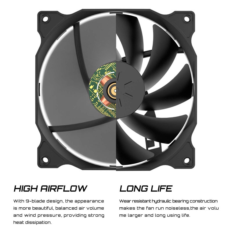 uphere 3-Pack Long Life Computer Case Fan 120mm Cooling Case Fan for Computer Cases Cooling,12BK3-3 - Image 4